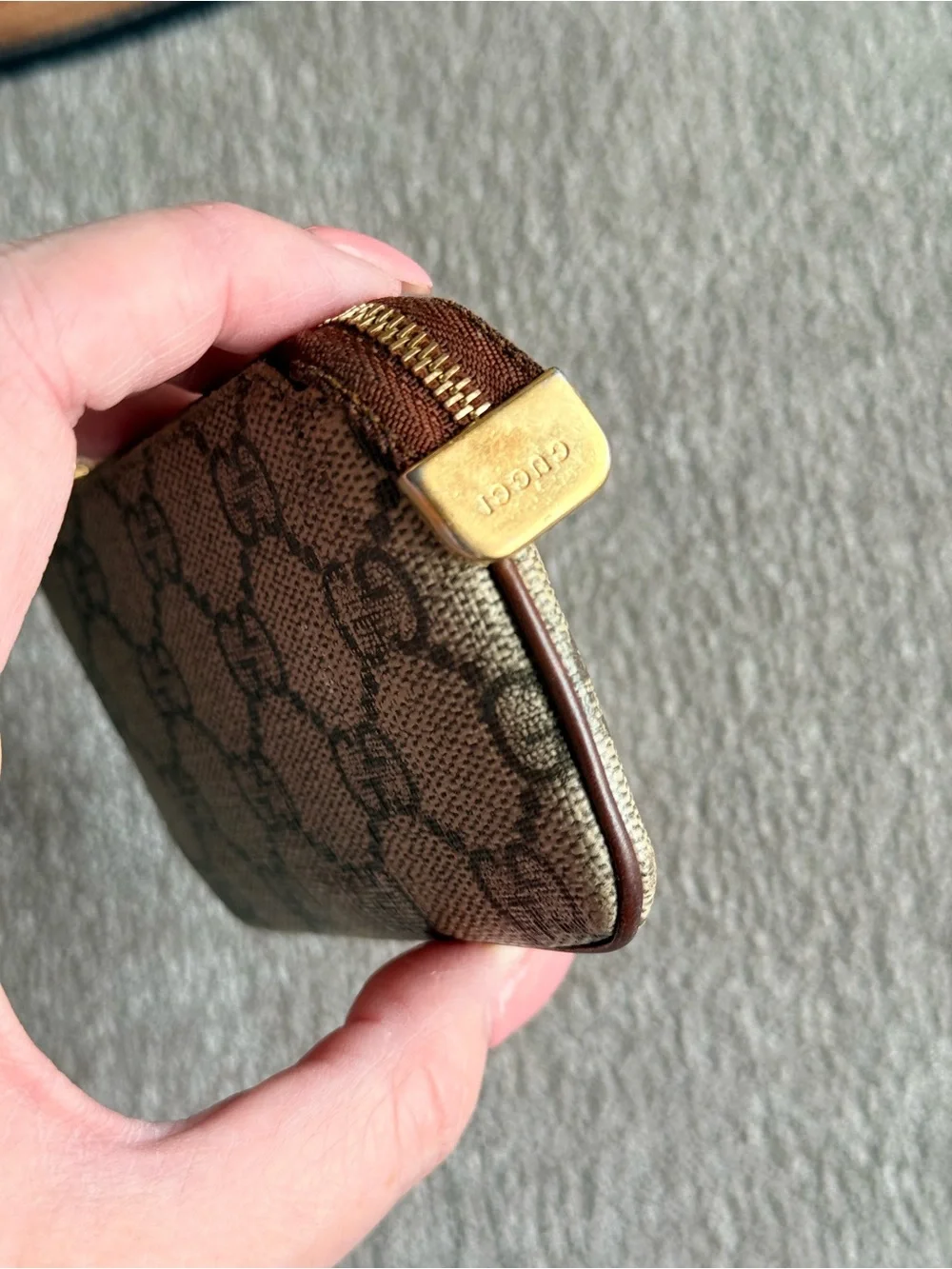 Gucci GG Supreme Monogram Key Pouch in Beige and Brown with Gold Hardware